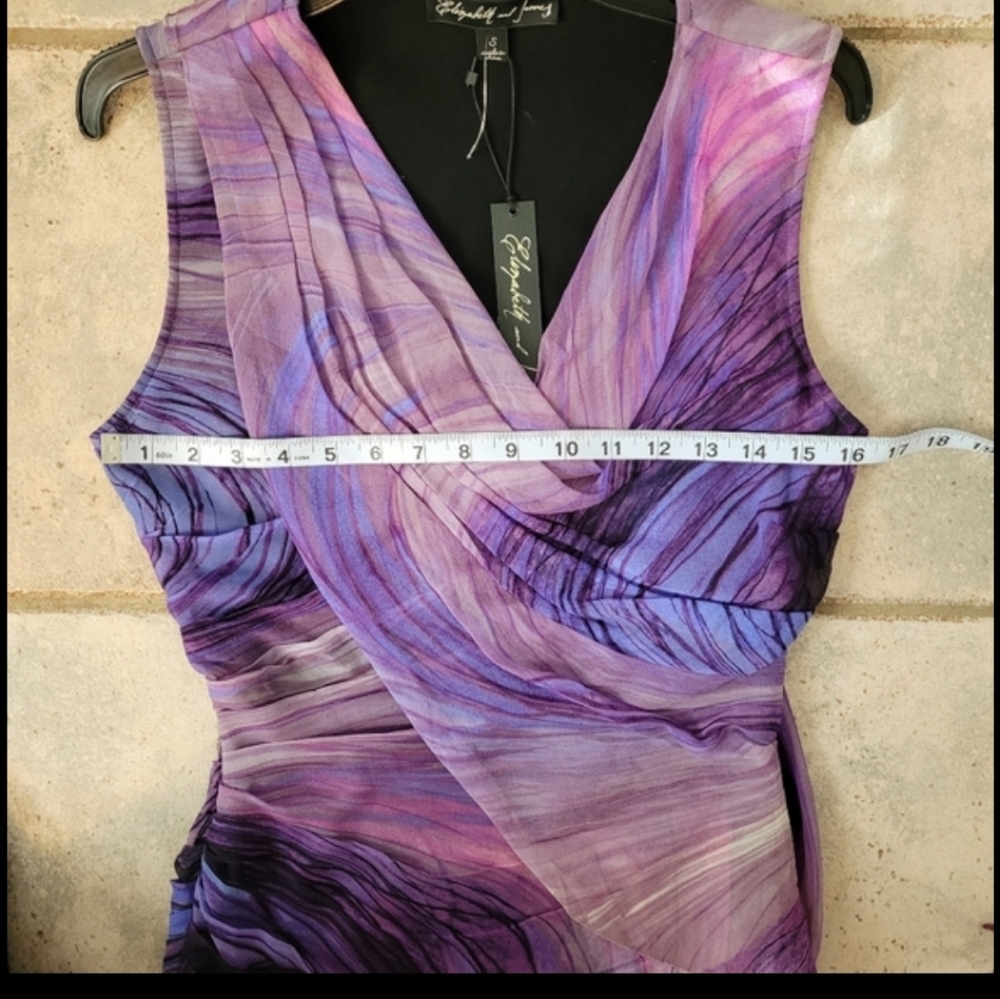 Elizabeth and James 100% Silk Sunset Abstract Mini Dress Sleeveless Purple Sz S - Picture 6 of 9